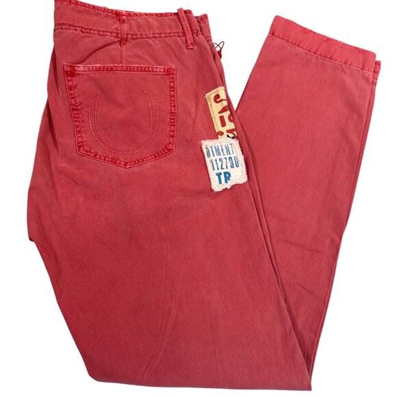True Religion Mens 32 Geno Officer Chino Jeans Calamity Faded Red Retro 90s Y2K - Picture 2 of 14